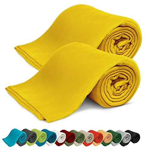 KiGATEX 2er Pack Polar Fleecedecke Uni - Tagesdeckenset - Sofaüberwurf - 130x160 cm - ca. 420g pflegeleicht – Oeko-Tex Zertifiziert - Gelb