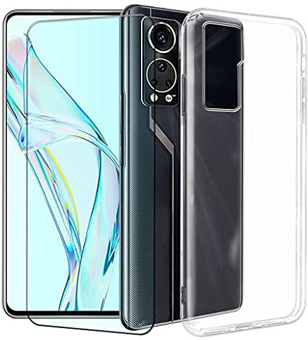 CXKJ Coque pour Zte Axon 30 5G (6.92 Pouce) + Verre trempé Protection écran, Ultra Fin Silicone TPU Bumper Transparent Housse Etui de Protection Cover Case，Glass Film - Transparent
