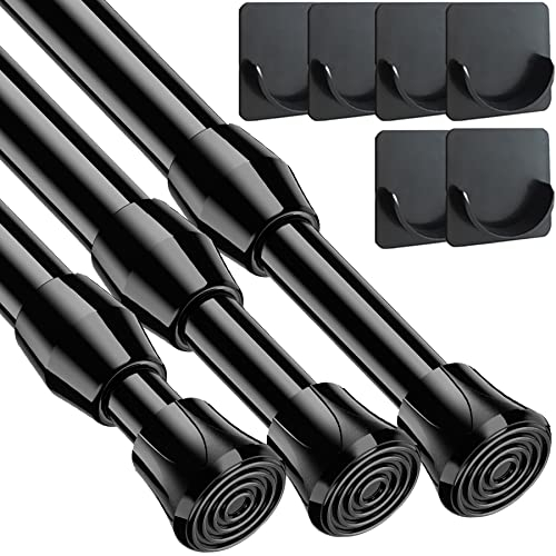 3 Stücks Gardinenstange Klemmbar, Klemmstange 60-90cm, Spannstange ohne Bohren für Schrank, Kleiderschrank, Badezimmer Schwarz 62 bis 105 Cm/24,3 bis 41,3 Zoll (Durchmesser 13mm)