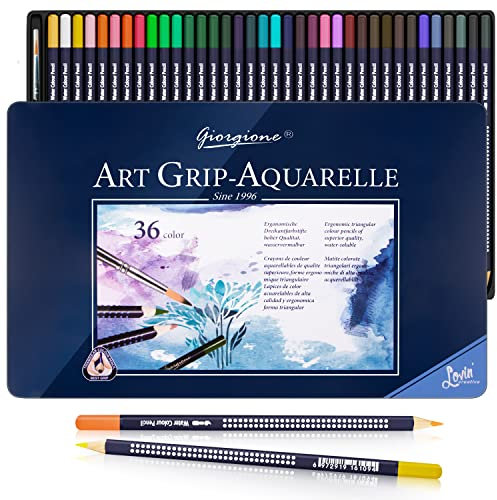 Watercolour Pencils, 36 Professional Colored Pencil Set in Tin Box for Adult, Kids, Artist and Beginners Drawing Sketching Painting Coloring Book, Art School Stationery Supplies