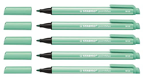 STABILO 5 Stück Filzstifte pointmax mittlere Spitze, 0,8 mm, eisgrün