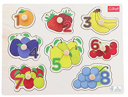 Trefl - Puzzle Fruits, Wooden Toys - Holzspielzeug, Formpuzzle für Kleinkinder, Bio Naturholz, Safe Spielzeug für Jahre, Kinder 18 Monate