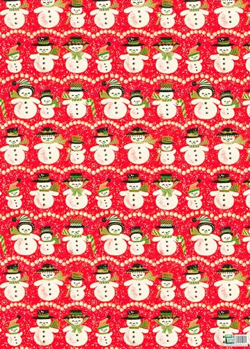 Retro snowman Gift Wrap x 3 Sheets - Retro Christmas Wrapping Paper - Perfect For Him Her Adults Family - Dean Morris Cards