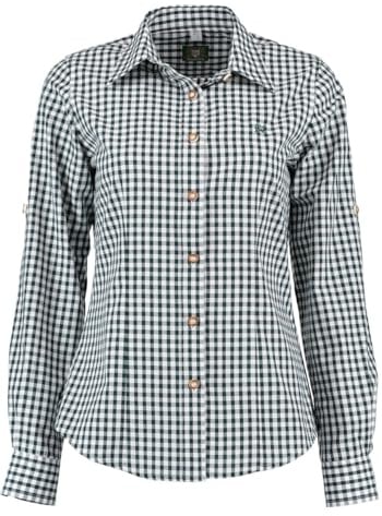 OS Trachten Damen Bluse Langarm Trachtenbluse mit Liegekragen Qorru