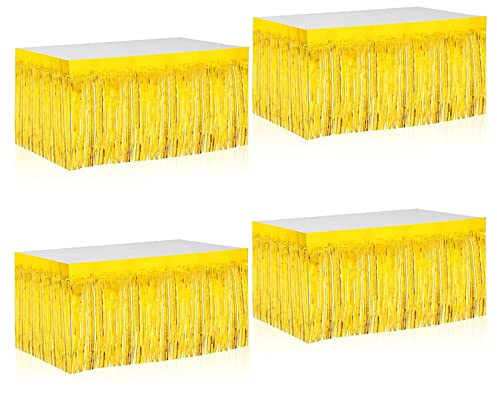 Tuxiaobu Lametta Tischrock Hawaii Deko Tischröcke, Luftschlangen Folie Fransenvorhang Lametta Vorhang Silvester Party Deko, 4 Stück 29x108 Zoll Lametta Gold