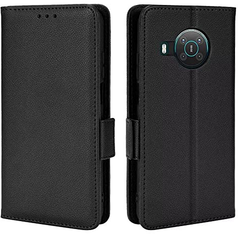 Topme Leder Tasche Hülle für Nokia X10 / Nokia X20 (6.67 Inches), [einfache Telefonhülle mit Litschi-Muster] - Schwarz