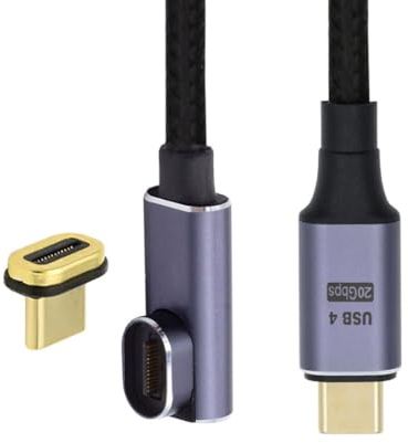 chenyang Cavo connettore magnetico USB C, cavo di prolunga USB 4.0 tipo C a basso profilo ad angolo di 90 gradi, 20 Gbps con ricarica da 100 W e 8K a 60 Hz, 5K a 60 Hz, 2,0 m