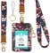 Porta Badge in Pelle PU da Collo con Cordino, 5 Scomparti per Carte e 1 Tasca con Cerniera, Può Memorizzare Carte d'identità, Carte d'identità Degli Studenti e Carte dell'autobus（Pink Flower）