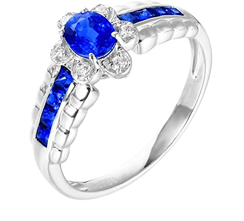 Bishilin Verlobungsring Weißgold 750 Diamant, Damen Ringe Blume mit 1.05ct Saphir Eheringe Nickelfrei Hochzeit Ringe Weißgold Große 56 (17.8)