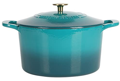Martha Stewart Gatwick 7 QT Enamel Cast Iron Dutch Oven, Emerald Ombre w/Gold Knob