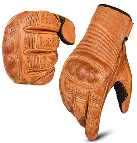 aaasportx Motorrad Handschuhe Herr Leder mit Touchscreen Funktion - Protektoren Motorradhandschuhe Herren & Damen für Sommer – vollfinger Leder Handschuhe mit rutschfesten Pads schwarz (L)