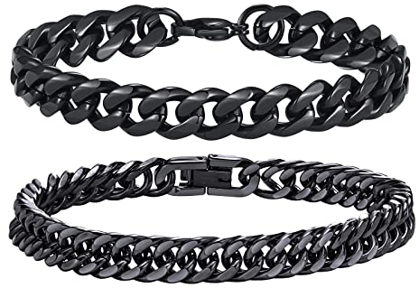 Herren Armband Schwarz Panzerkette : Armbänder Männer Jungen Edelstahl 2 Stück Glieder Link Kettenarmband 21/21.5cm Armkette Hip Hop Rapper Modeschmuck Papa