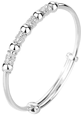 QGSIWEI Bracelet jonc en argent sterling 925 avec perles pour femmes et filles, anxiété, ouverture libre des outils, ouverture réglable, bijoux cadeau, 5.5 centimeters, Acier inoxydable, argent