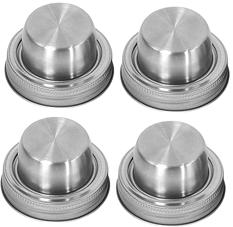 BESTonZON 4pièces Couvercles Distributeurs Acier Inoxydable Pour Bocaux Épices Et Shakers à Cocktails Set De Couvercles Réutilisables Adaptés Aux Bocaux à Ouverture Standard