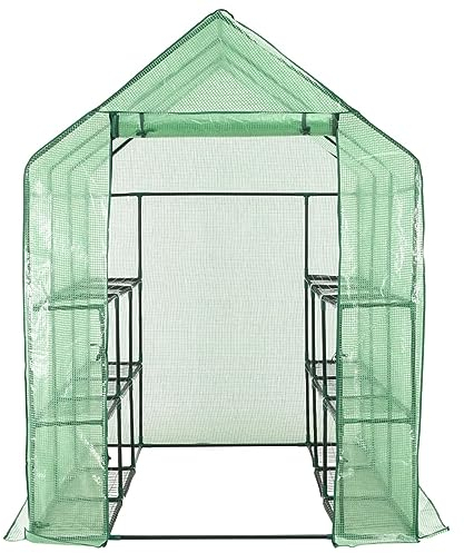 Homgoday Gewächshaus Komplettset Grün 143x214x196cm, 12 Regale, für Hobbygärtner Model46913