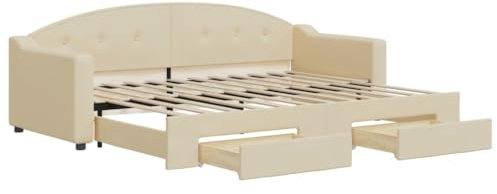 vidaXL Tagesbett, Ausziehbar Schlafsofa mit Schubladen Matratzen, Bettsofa Gästebett für Schlafzimmer Wohnzimmer, Sofa Bett Ausziehbett, Creme 80x200 cm Stoff