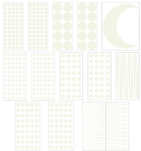 Realand Leuchtsterne für Decke, großer Mond, 858 Stück, leuchtende Sterne, inklusive Sternschnuppen, runde leuchtende Sterne für Schlafzimmer, Wandaufkleber, Raumdeckendekoration, Blau