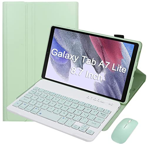 VLEAQC Keyboard Case for Samsung Galaxy Tab A7 Lite 8.7 inch 2021, Detachable Wireless Bluetooth Keyboard and Mouse, Slim Lightweight Protective Folio Cover (Model SM-T220/T225/T227),Green