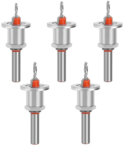 WSOOX Juego de 5 brocas avellanadas para madera, brocas en espiral para madera dura con avellanador y tope de profundidad ajustable, broca espiral HSS con una llave inglesa