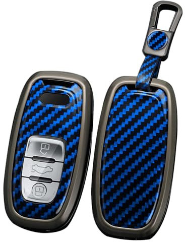 TECART Coque de clé de voiture compatible avec Audi A1 A2 A3 A4 A5 A6 A7 A8 A4L A6L A8L Q1 Q3 Q5 Q7 Q8 S1 S3 S4 S5 PVC Porte-clés Keyless Go Protection 3 boutons en fibre de carbone, b-bleu, 3-Taste