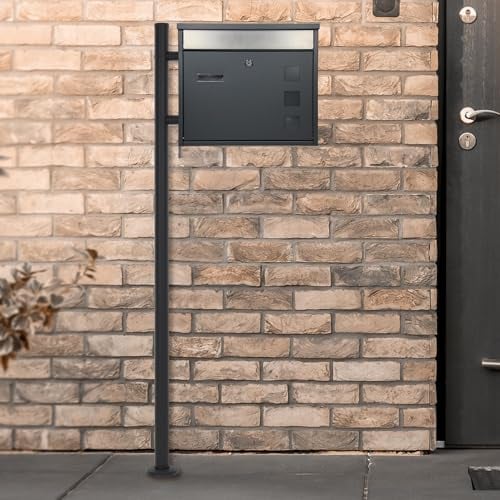 ECD Germany Boîte aux Lettres sur Pied, Anthracite-Argent, 36 x 11,5 x 31,5 cm, en Acier Inox, avec Plaque Nominative, Design avec Poteau, 2 Clés, Support Anthracite 120 cm, Materiel de Montage Inclus