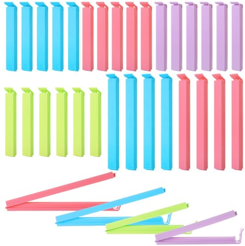Yoosso 30 clip di chiusura, 11 cm, 14,5 cm, clip di chiusura per alimenti, in plastica, per caramelle, biscotti, caffè cornflakes (4 colori)