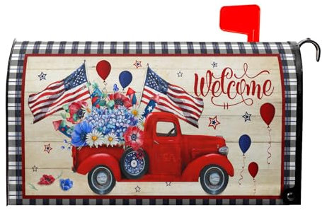 Granbey 4th of July Mailbox Cover Magnetic Large Size 25x21 Inch American Flag Patriotic Truck Mailbox Cover Independence Day Decorative Mailbox Wraps Post Letter Box Cover for Home Garden Yard