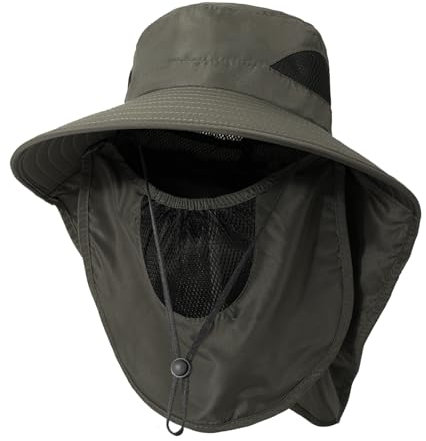 TAGVO Sombrero de Pesca para Hombre con Máscara Facial de Malla Desmontable, Sombreros para el Sol Transpirable ala Ancha con Protección UV, Sombrero de Pescador Plegable para Cámping Excursionismo
