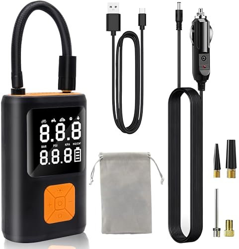 KEEPULSE Compresor de aire portátil inflador de neumáticos, bomba inteligente inalámbrica de 150 PSI con luz LED, 2 veces de inflado rápido, bomba de neumáticos con 60000 mAh para neumáticos de coche,
