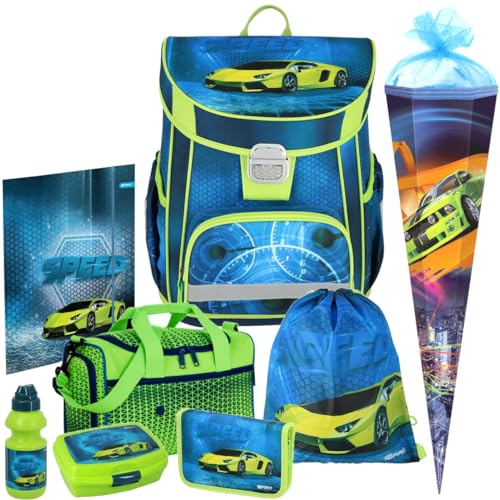 Generisch Speed Racer - Auto - Spirit Vision Schulranzen-Set 9tlg. mit Sporttasche, Schultüte, Brustbeutel, Brotdose und Trinkflasche