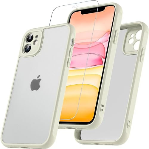 Cum2giff Matte Case for iPhone 11 Phone Case,with Tempered Glass Screen Protector,Military Grade Shockproof Slim Thin Translucent Case for iPhone 11 6.1 inch White