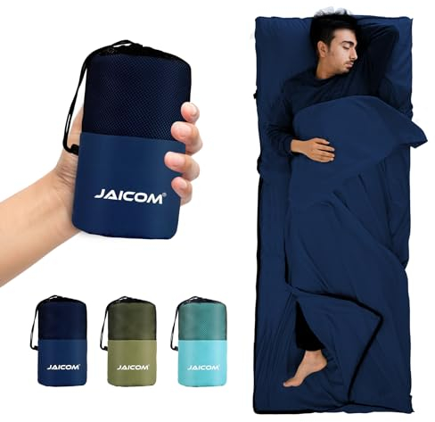 JAICOM Hüttenschlafsack, Ultraleichter Seideschlafsack für Reise, 2in1 Hüttenschlafsack, Bequemer und Weicher Schlafsack kleines Packmaß aus Mikrofaser, Ideal für Rucksackreise, Hotels