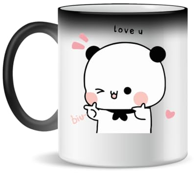 Forsca Love Wink From Bubu Panda To Bear Dudu Keramiktasse für Tee und Kaffee, 330ml, Magic White Pink Black 330ml