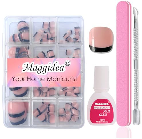 Maggidea Press on Nails for Toe, 240Pcs Fake Toenails French Tip Pink Color False Nail Kit Glossy Full Cover with Glue on Nails Nail Art Manicure for Girls Women Home DIY (French-02)