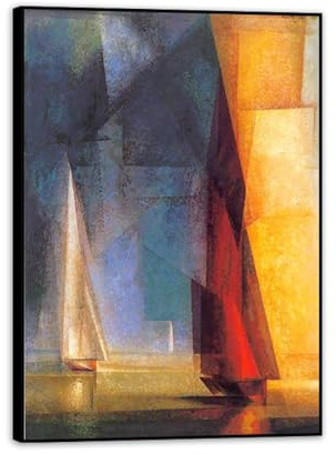 RXNHGJDS schwarzer Rahmen lyonel feininger druck auf leinwand,Stiller Tag am Meer III,Abstrakter Expressionismus Leinwand Wandkunst Bild Kunstdruck,Wandbild für Wohnzimmer85x60cm(33x24in)