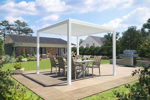 empasa Premium Pergola aus Aluminium Terrassenüberdachung mit Lamellendach aus Stahl 'Zeus' Pavillon Gartenpavillon Terrassenpavillon Überdachung, freistehend, bioklimatisch, in Zwei Größen