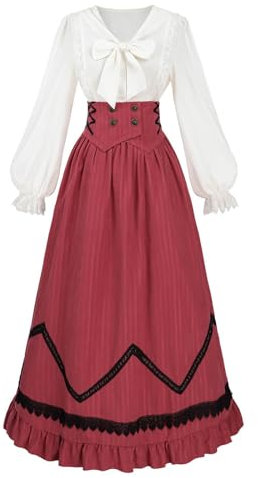 CR ROLECOS Victorian Dress Women Renaissance Gowns Edwardian Costume Vintage 1800s Dress 2 Piece Red XXL