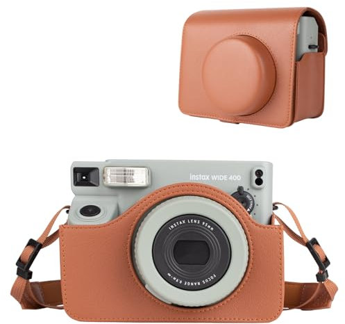 Rieibi Custodia per fotocamera compatibile con Instax Wide 400, custodia da trasporto per fotocamera istantanea Fujifilm Instax Wide 400, custodia protettiva in pelle PU retrò, custodia protettiva con
