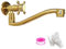 KOPYFANTAP Robinet Mural Eau Froide Doré, Rotatif à 360° Robinetterie Murale de Lavabo Extérieur Jardin, Simple Eau Froide Robinets Mural pour Cuisine, Jardin, Salle de Bain, G1/2(21cm)