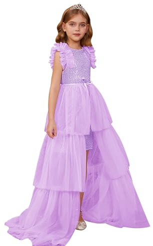 GRACE KARIN Robes de Princesse à Paillettes+Jupe en Tulle pour Filles de 7 à 12 Ans pour Mariage