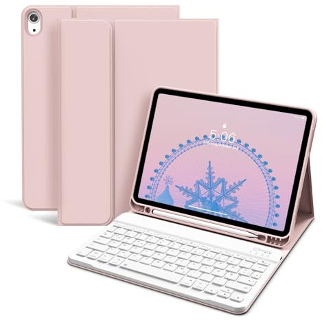 KVTVOU Étui clavier pour iPad Air 11 pouces 2024, iPad Air 10,9 pouces Air 5e/4e génération avec porte-stylo, étui amovible sans fil fin blanc clavier pour iPad Air 11, or rose