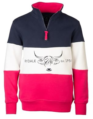 Rydale Girls Striped Sweatshirt Highland Cow Sweater Childrens Country Jumper (UK, Age, 11 Years, 12 Years, Regular, Navy/White/Bonbon)