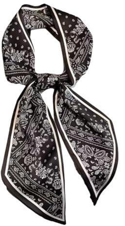 FonVan Seidenschal Seide Haarschal für Damen, Halstücher, Bandana, Satin Schal Kopftuch, Halstücher für Handtaschen, Handtaschen-Zubehör, Seidentücher Scarf (Paisley Black)