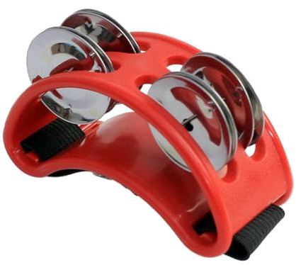 Sefdrert Powerful Sound Foot Tambourine Adjustable Foot Tambourines with Musical Instrument for Performance Singing Red