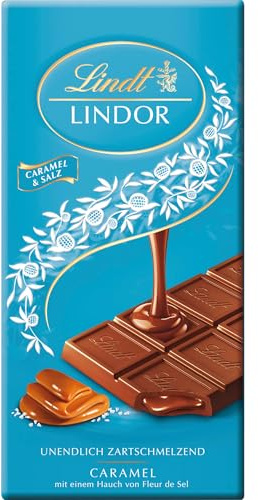 Lindt Schokolade | LINDOR Caramel&Salz, 100g Tafel, Geschenk | Vollmilch Schokolade, Karamell, feine Salznote, zartschmelzend, zum Verschenken & Teilen, Genussmomente, Schokoladen-Geschenk
