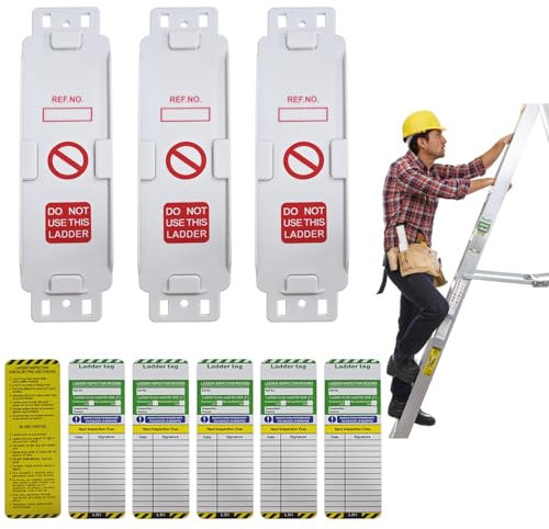 Ladder Tags, Waterproof Ladder Inspection Tags - 3 Holders and 6 Ladder Inspection Tag Inserts Inspection Record Kit, Accident Prevention Tag Replacement Inserts Suitable for Indoor & Outdoor Use