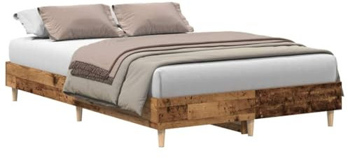 vidaXL Bettgestell ohne Matratze Altholz-Optik 135x190cm Holzwerkstoff, Bettrahmen, Bett, Palettenbett, Schlafzimmermöbel, Doppelbett, Plattenbett