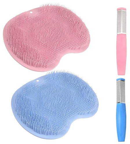 Shower Foot Scrubber 4pcs Set, Foot Scrubber for Shower, Dual-Function Silicone Cleaner Washer with 2 Heel Brushes and 2 Cleaning Mats, Cleaner for Daily Care
