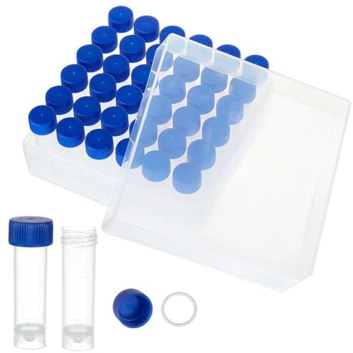 Lonrtesw 36 Provette Criogeniche da 5 Ml, Fiale In Plastica con Tappi A Vite, Piccole Provette per Campioni, Provette con Scatola di Immagazzinaggio per Forniture da Laboratorio Durevoli