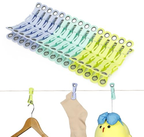 Cozary 30 Piezas Pinzas para Ropa con Gancho, Plástico Pinzas Tender Ropa Estable con Agujero Redondo, Multicolor Clothes Pegs No Deja Marcas para Ropa Interior Pantalones Camisetas Calcetines Peluche